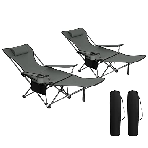 WOLTU 2er Set Campingstuhl klappbarer, Klappstuhl Liegestuhl für Outdoor, Angelstuhl Sonnenstuhl ultraleichter mit Armlehnen und Getränkehalter Grau...