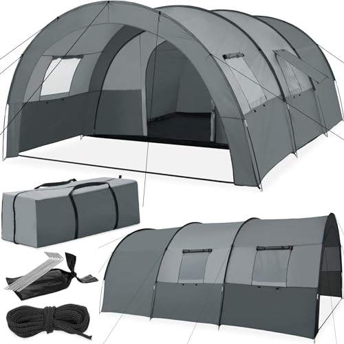 tectake® Tunnelzelt für 6 Personen, Familienzelt mit Vorzelt und Bodenplane, 6 Personen Zelt, UV-Schutz, wasserabweisend, Camping Zelt inkl. Tragetasche, 350...