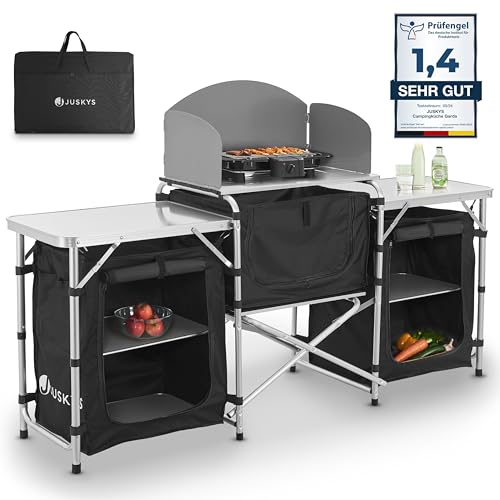 Juskys Campingküche faltbar mit Tragetasche - Outdoor Camping Küche Campingschrank klappbar - Faltbare Küchenbox - Schwarz