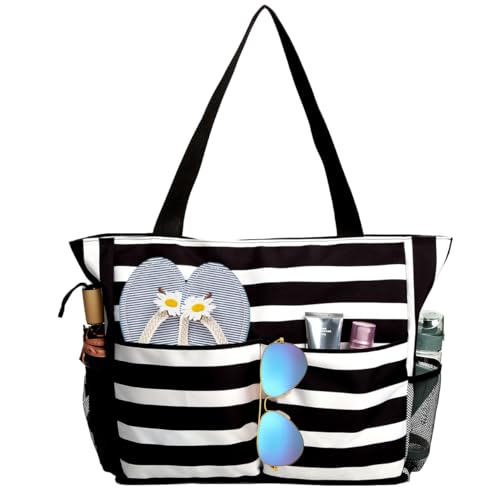 TAHAVICE Strandtasche Damen mit Reißverschluss, Große Strandtasche xxl Familie, Badetasche Damen Wasserdicht, Einkaufstasche Beach Bag Tote Bag für Strand...