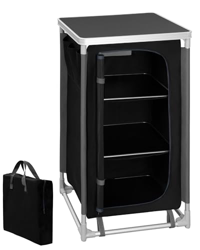 WOLTU Campingschrank, Campingküche mit Tragetasche, Camping Küchenschrank mit 3 Fächern Seitentaschen, Outdoor Küche aus Aluminium, Schwarz, 58x105,5x47 cm,...