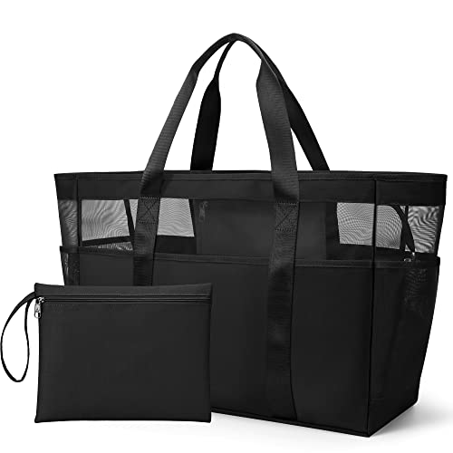 KALIDI Groß Strandtasche XXL Familie Mesh mit Reißverschluss, Badetasche Damen, Einkaufstasche Faltbar, Shopper Tasche für Strand Reise Lebensmitteleinkauf...