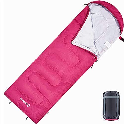 KingCamp Schlafsack Deckenschlafsäcke Leichtgewicht Warm Outdoor für Kinder 3-4 Jahreszeiten für Camping Wandern mit Tragetasche, (Rosa L Zip, 165x70cm)