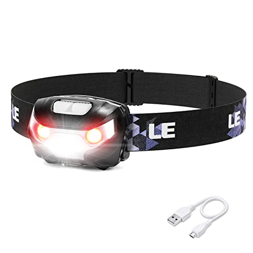 LE Stirnlampe LED Wiederaufladbar, USB Kopflampe 1300 Lux mit Rotlicht& 5 Lichtmodi, IPX4 Wasserdichte Mini Stirnlampe für Kinder Erwachsene, Superhell...