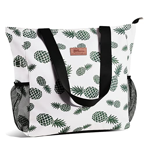 HOMESPON Große Wasserdichte Strandtasche mit Reißverschluss und Taschen für Damen (Ananas)