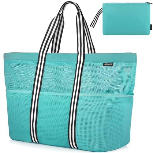 GAGAKU Strandtasche XXXL Familie Badetasche Extra Groß Strandtasche mit Reißverschluss Strandtasche Mesh Beach Bag für Strand Reisen - Schwarz